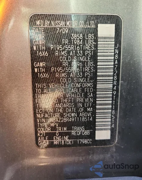 2009 Nissan Cube Base from USA, damaged, VIN JN8AZ28R49T118514